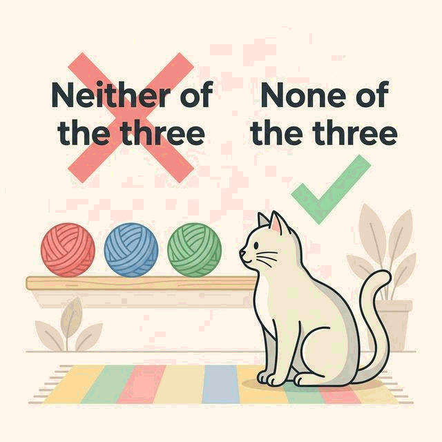 Illustration explaining why 'neither' is only for pairs, not groups of three