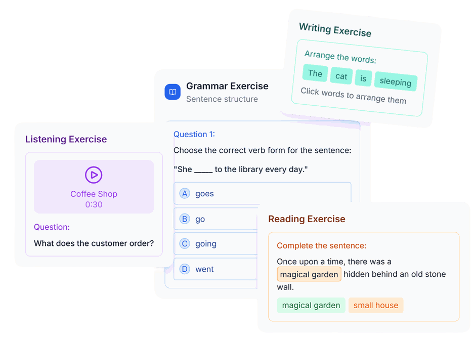 CatSentence English learning exercises preview