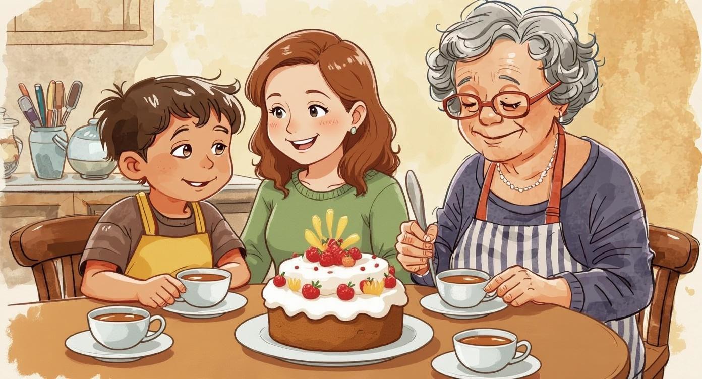 A family making a cake together