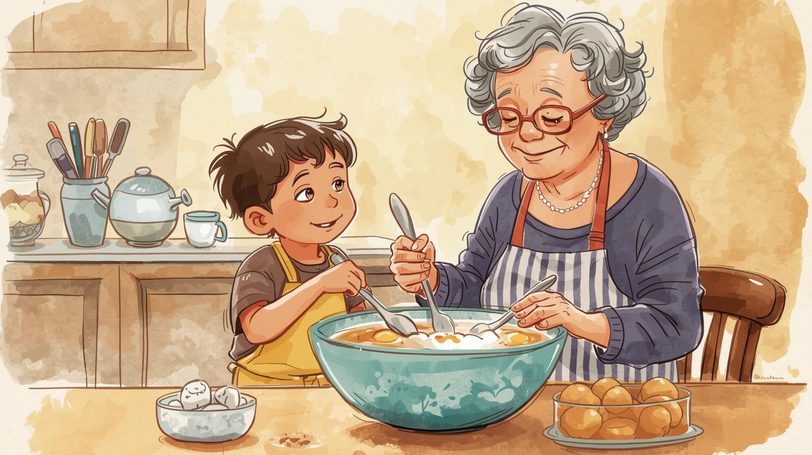 A family making a cake together