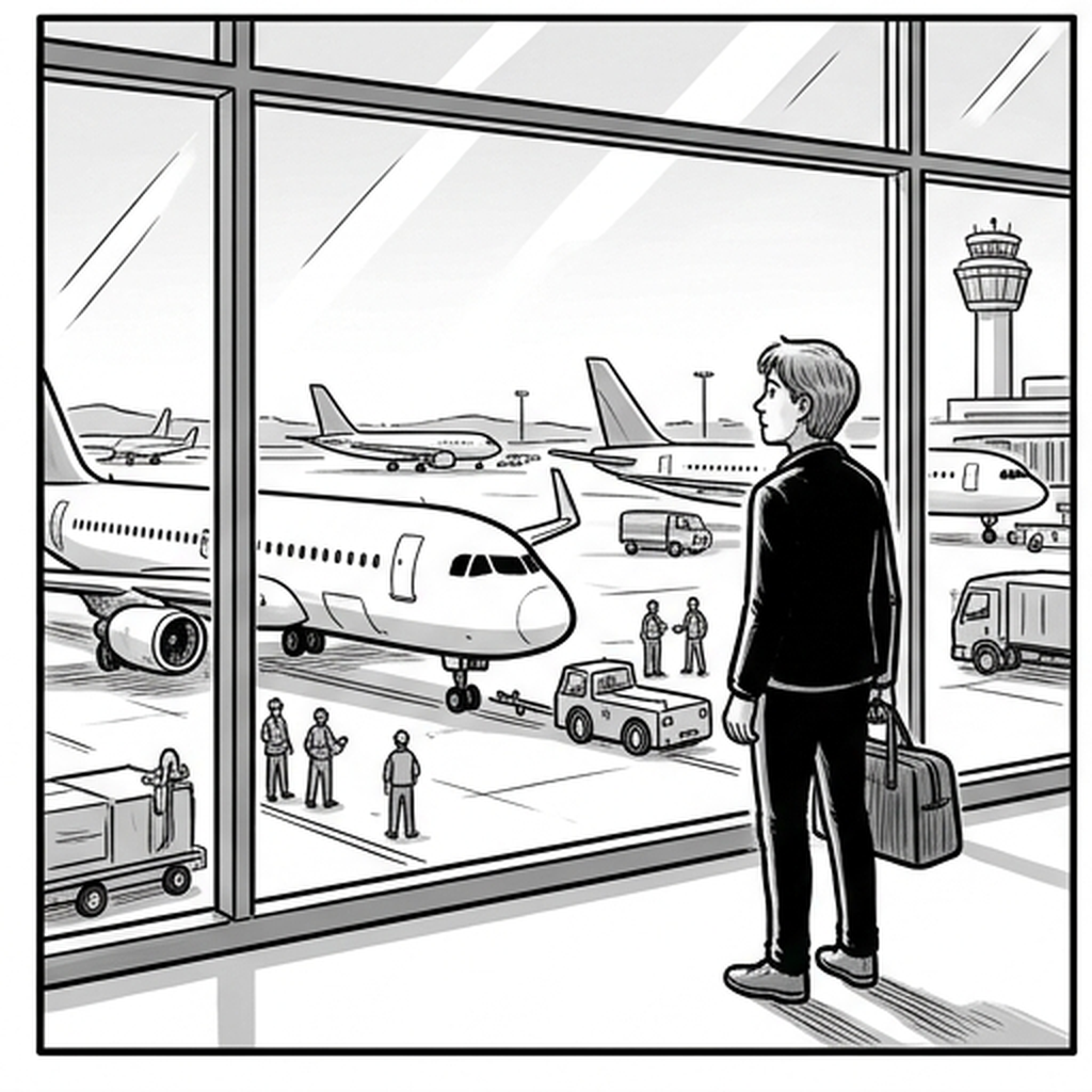 Looking at planes in the terminal