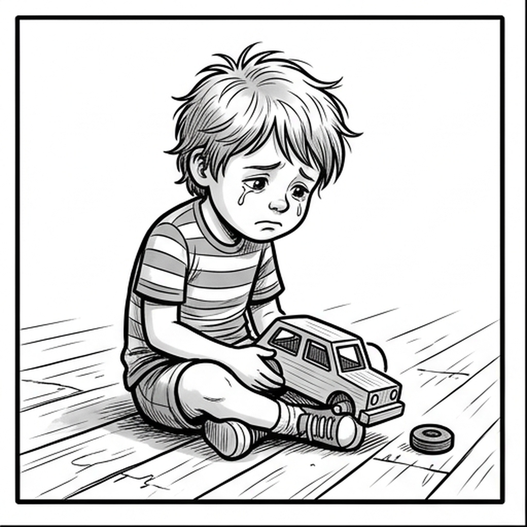 A broken wooden toy car