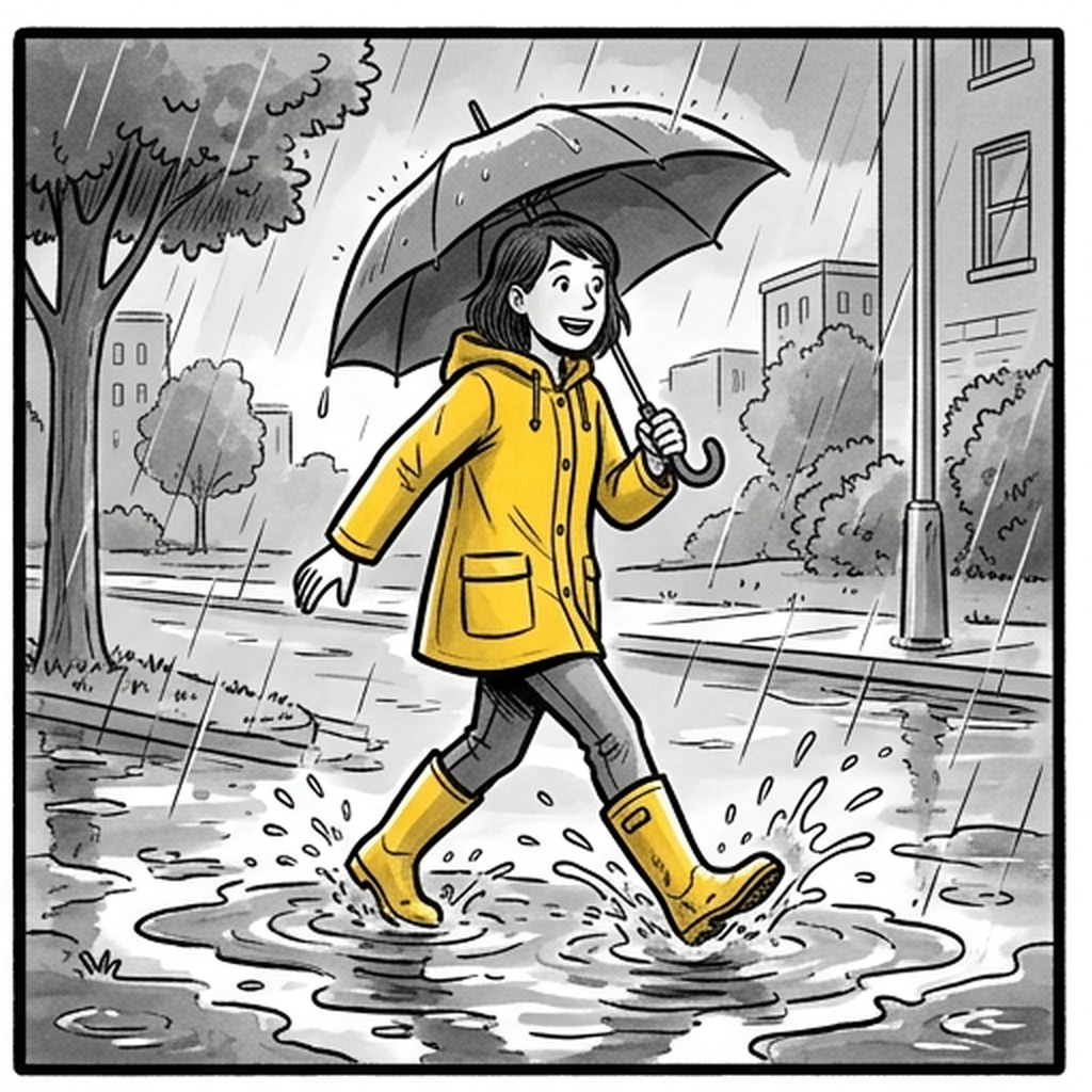 Walking in the rain and puddles