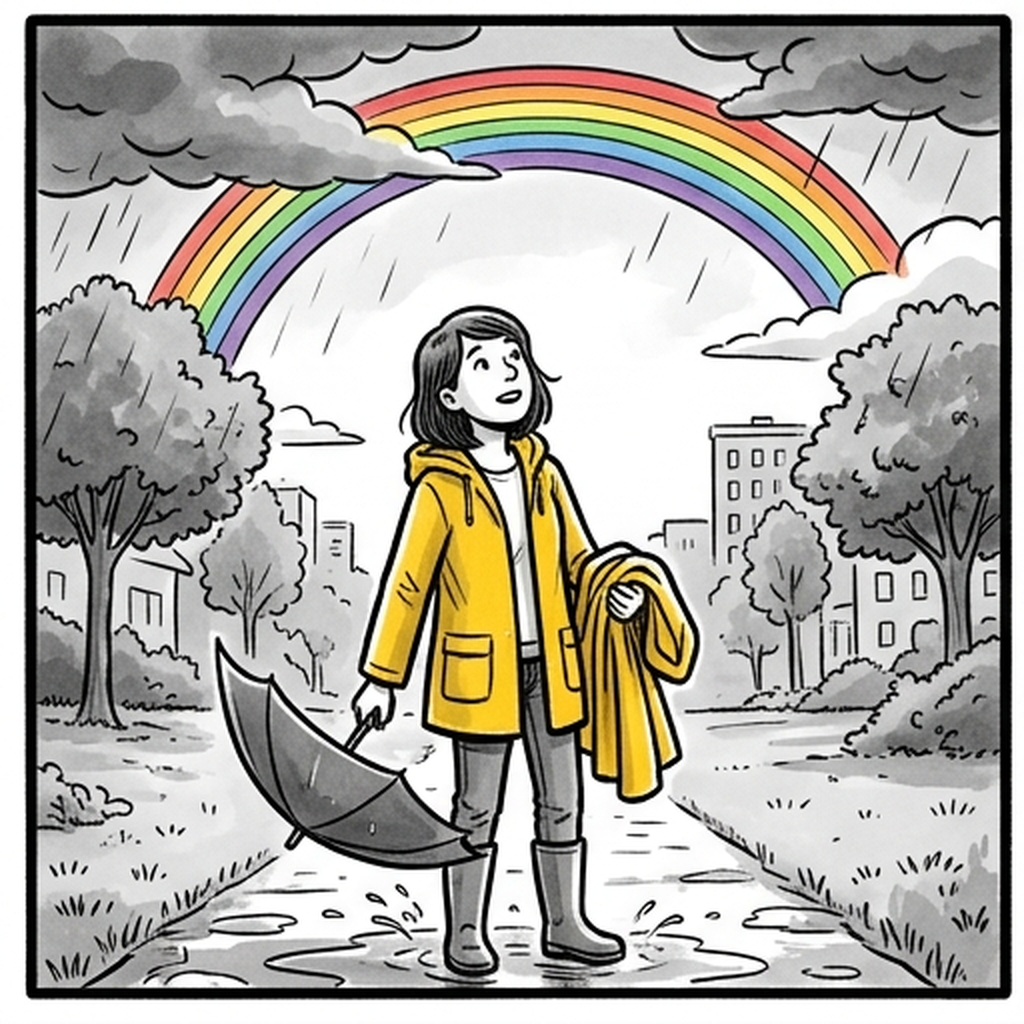 Seeing a rainbow in the sky