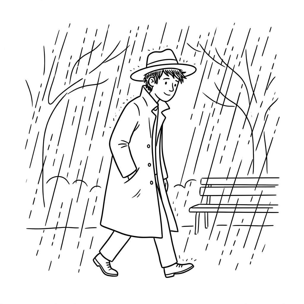 Kind man with an umbrella walking in the heavy rain